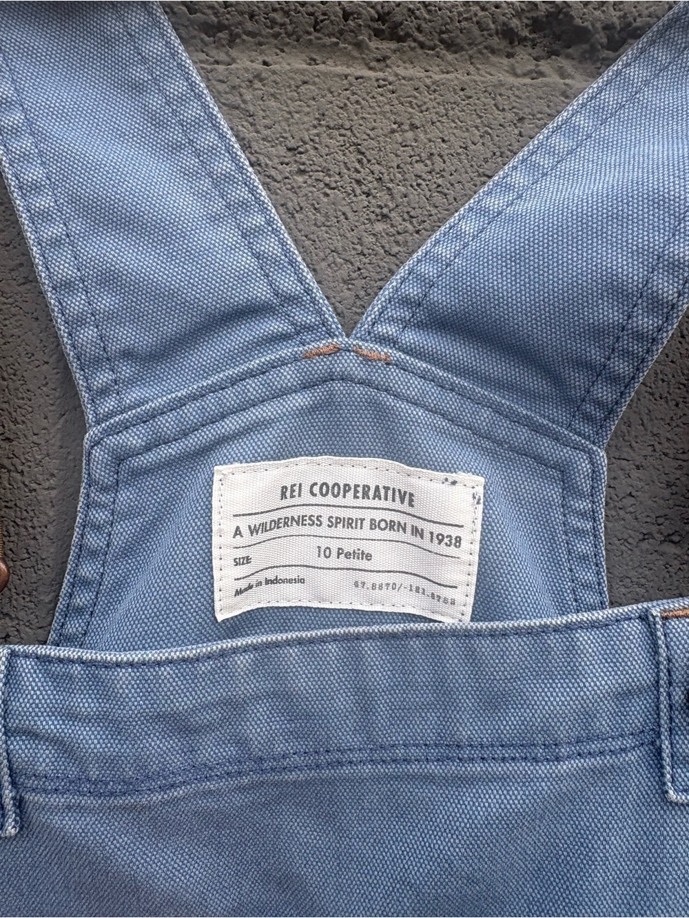 REI Light Blue Denim Overalls with Tan Adjustable Straps - Picture 3 of 4